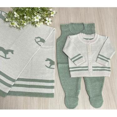Imagem de Saída de maternidade de menino em tricot 3 peças cavalinho - Dinhos ba