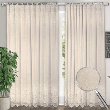 Imagem de Cortina Marfim Renda C/ Forro Sala Quarto 3,50Larg x2,20Alt - Interlar