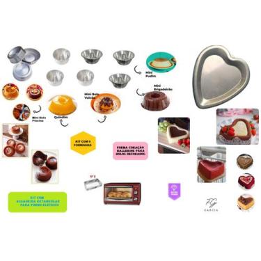 Imagem de Kit Com 9 Mini Formas + 1 Assadeira Retangular Para Forno Elétrico + 1