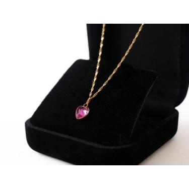 Imagem de Cordão Feminino Singapura Em Ouro 18 K 750 40cm Pingente Coração Rosa 
