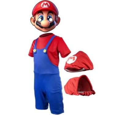 Imagem de Fantasia Infantil Mário Com Gorro Máscara 3D - SGB MODAS, M 3/4 anos
