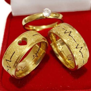 Imagem de Par De Alianças Coração Batimentos Casamento Anel Solitario - Eea, Mas