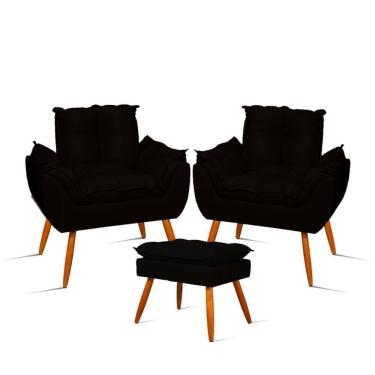 Imagem de Kit 02 Poltronas Decorativas + 01 Puff Para Apoio Dos Pés Cor:preto Preto