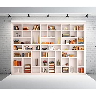 Imagem de BELECO 3 x 2 m tecido branco estante de livros pano de fundo para fotografia biblioteca escolar moderna estante de escritório pano de fundo home office zoom reunião de videoconferências pano de fundo decoração de formatura retrato adereços de fotografia