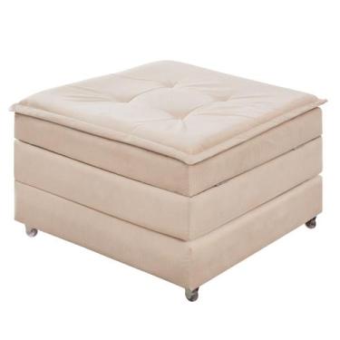 Imagem de Puff Bau Que Vira Cama De Solteiro Estofado Com Rodinha Para Decoração