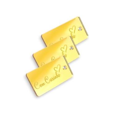 Imagem de Tag Decorativa Acrílicas 3.0x1.0 cm Com Carinho Dourado Espelhado 10 U