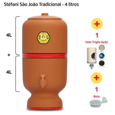 Imagem de Filtro de Barro para Água São João Tradicional 4 L + 1 Vela Tripla Açã