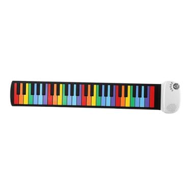 Imagem de simhoa Teclado de piano de enrolar, piano portátil, 49 teclas, silicone flexível e leve, teclado de piano eletrônico para iniciantes, Chave Arco-íris Branca