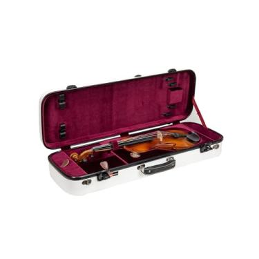 Imagem de Crossrock A capa oblonga de fibra de vidro serve para violino 4/4 de tamanho completo, com compartimentos acessórios, alças de ombro removíveis, trava TSA, higrômetro branco (CRF2020VWT-R)
