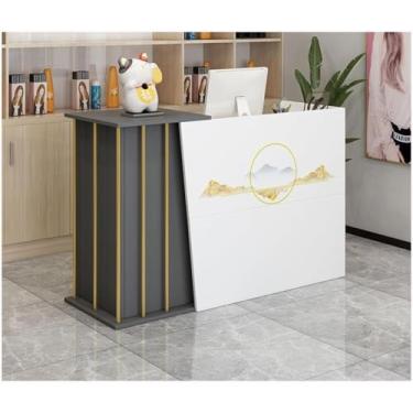 Imagem de Balcão de recepção simples moderno supermercado loja de conveniência hotel pequeno bar salão de beleza loja de roupas caixa recepção uso em qualquer lugar, off-white cor impressa, 120 x 40 x 90 cm