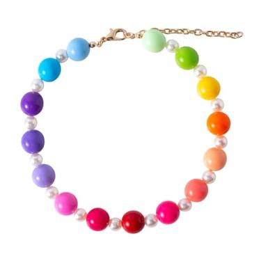 Imagem de Daovace Coleira de pérola com contas para cães, feita à mão, com colar de sino, joia para cães pequenos (pequena, pérola coloful