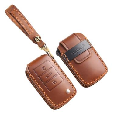 Imagem de HIBEYO Capa de chaveiro de couro compatível com Roewe RX5 Apto para MG3 MG5 MG6 MG7 Apto para MG ZS GT GS 350 360 750 W5 Acessórios Porta-chaves de couro genuíno com chaveiro-A tipo marrom
