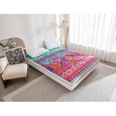 Imagem de Heimorn Colchão de chão japonês, colchão de futon, colchão de dormir engrossado, dobrável e portátil, dobrável e portátil, com capa à prova de poeira, Twin azul boêmio