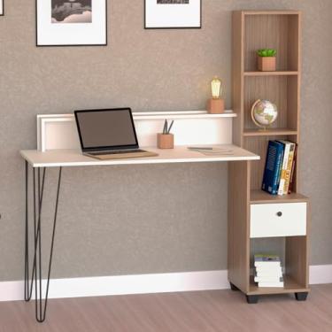 Imagem de Escrivaninha Hairpin com Estante Nichos e Gaveta Branco