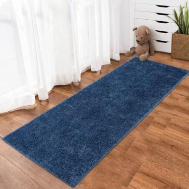 Imagem de WESTLOOM Tapete de corredor 2x8 tapete de corredor premium tapete felpudo antiderrapante antiderrapante antiderrapante tapete de corredor grosso para sala de estar quarto entrada, azul-marinho
