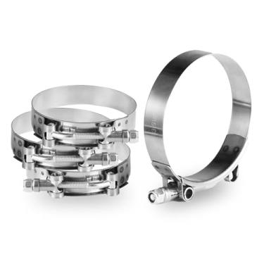 Imagem de MUYI Pacote com 4 braçadeiras de parafuso T de 7,6 cm, braçadeira de mangueira de intercooler de tubo de admissão turbo de aço inoxidável 304, faixa de funcionamento 83 mm-91 mm para tubo de silicone