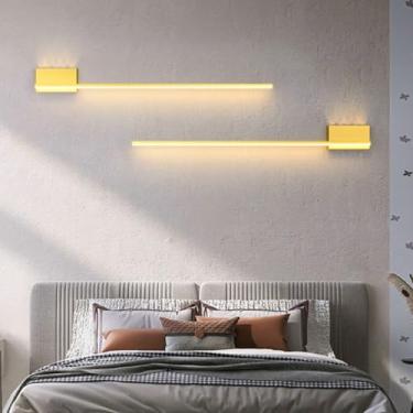 Imagem de GZZBMY Luminária de parede de leitura interna LED 2 luzes 29W arandelas de parede de alumínio moderno simples longo retangular de silicone para sala de estar quarto corredor escadas (60 cm, luz quente