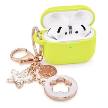 Imagem de Capa compatível com Apple Airpods 4 - VISOOM Airpods 4 capas 2024 capa feminina de silicone antiqueda iPods 4 fones de ouvido acessórios sem fio capas de carregamento meninas chaveiro brilhante para