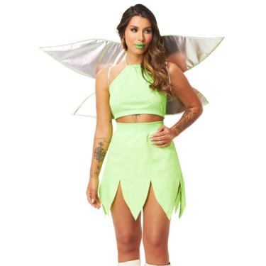 Imagem de Fantasia Carnaval Fada Verde Feminino Conj. Top Saia C/ Asas