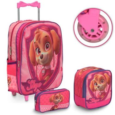 Imagem de Kit Mochila Infantil Escolar Menina Patrulha Canina Rodinha - Plike