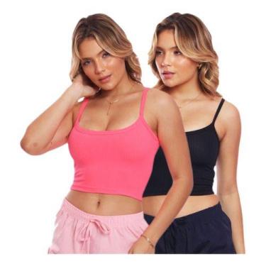 Imagem de Kit 2 Tops Canelado Alcinha Feminino Lisa Básica Casual - MC Digital, 