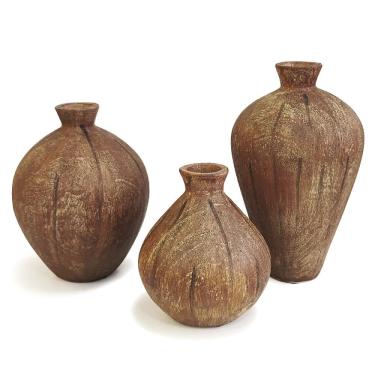 Imagem de Kit Vasos Decorativos em Poliresina Amadeirado 3pçs
