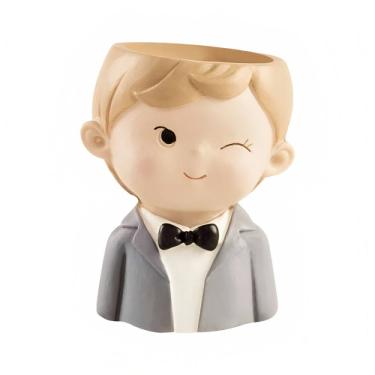 Imagem de Cachepot Vaso Menino Blazer Terno Cinza Plantas Suculentas