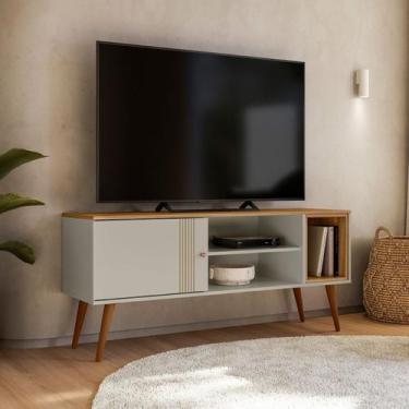 Imagem de Rack 136cm para TV até 55" 1 Porta Milão Cor Off White e Nature - Pete