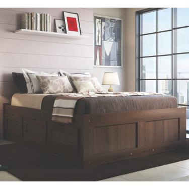 Imagem de Cama Casal 138cm Madeira Maciça com 6 Gavetas Saraiva - Castanho