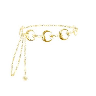 Imagem de Cinto de corrente feminino - Cinto de metal ocidental com pingente de lua e estrela sol - Corrente de cintura fina decorada Boho - Joias de correntes para o corpo, Liga metálica, Sem Pedra Preciosa