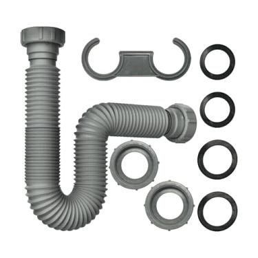 Imagem de Mangueira flexível para tubo de drenagem de pia de 28 a 78 cm, armadilha P flexível expansível com adaptador para ralos de pia de cozinha e banheiro (1 pacote)