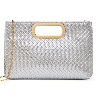Imagem de DETARA Bolsa clutch feminina de tecido para noite bolsa de ombro de couro PU ideal para festas de casamento e formatura, Prata 7047