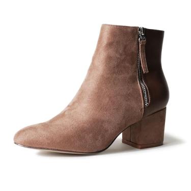 Imagem de J. Adams Zuma Bota de cano curto – Bota fechada de bico fino e salto baixo com zíper, Camurça vegana e couro marrom-acastanhado, 40