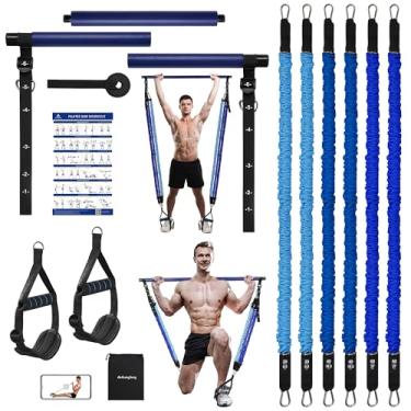 Imagem de ALongSong Kit de barra de pilates portátil com faixas de resistência látex natural, equipamento de exercício ajustável, bastão multifuncional de ioga e pilates para academia em casa, suporta