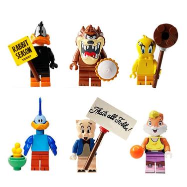 Imagem de Kit 6 Bonecos Looney Tunes Patolino Piu Piu Bloco De Montar