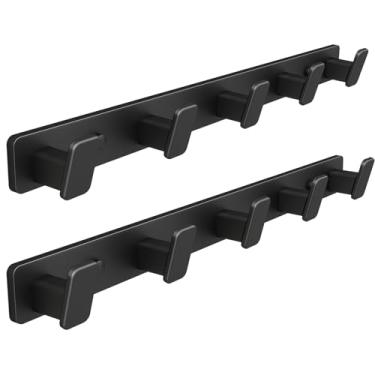 Imagem de Cabide de parede para cabide de parede - cabide preto com 5 ganchos de parede para pendurar chapéu, bolsa de chave, suporte de toalha, suporte de parede (duplo)