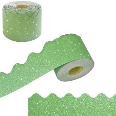 Imagem de Adesivos de bordas de boletim com acabamento de 1,8 m, acabamentos de borda decorativos brilhantes, bordas recortadas, para festas de sala de aula, tiras de decoração de sala de aula (verde)