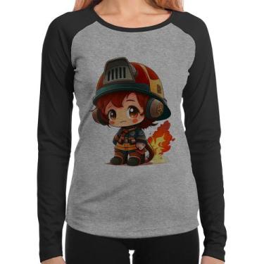 Imagem de Baby Look Raglan Bombeiro Mirim Manga Longa - Foca na Moda, Cinza, Pre