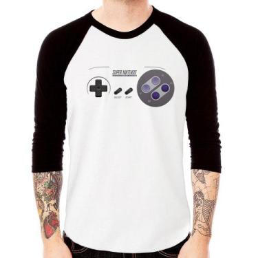 Imagem de Camiseta Raglan Super Nintendo SNES Gamepad Manga 3/4 - Foca na Moda, 