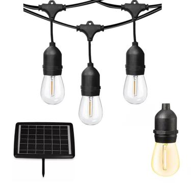 Imagem de Varal Solar 20 Lampadas 12 Metros Placa Solar Filamento LED Cordao Luz Festa Aniversario Casamento Jantar Ambiente Externo Ar Livre Decoraçao