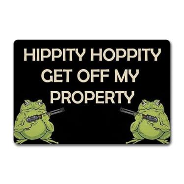 Imagem de Capacho divertido Hippity Hoppity Get Off My Property - Tapete de boas-vindas de borracha antiderrapante de 60 x 40 cm para porta da frente, tapete de entrada com design bem-humorado - uso