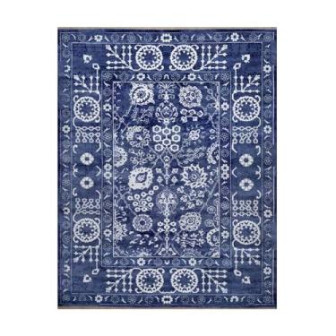 Imagem de Shahbanu Rugs Tapete oriental azul egeu com tom marfim sobre tom de lã atada à mão e seda (2,5 x 25,4 cm)
