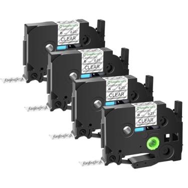 Imagem de GREENCYCLE Compatível com rotulador Brother TZe-111 TZ111 TZ TZe 6 mm 0,23 polegadas preto sobre transparente fita de etiqueta laminada para Ptouch PT D210 H110 H100 D400 D600 1230PC 1280 1290, 1/4" x 8 m Pacote com 4 pacotes