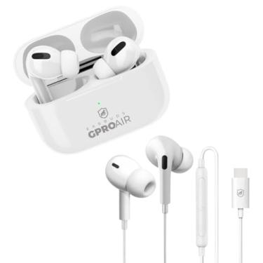 Imagem de Gshield Kit Earbuds Fone de Ouvido Bluetooth GPro Air + Fone de Ouvido com Fio Tipo C Dual Air 1,2m, Branco