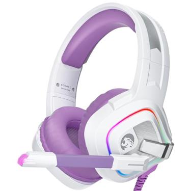 Imagem de ZIUMIER Fone de ouvido roxo para jogos com microfone, fone de ouvido Xbox One com microfone com cancelamento de ruído, fone de ouvido PS4 com som surround estéreo, fones de ouvido sobre-auriculares