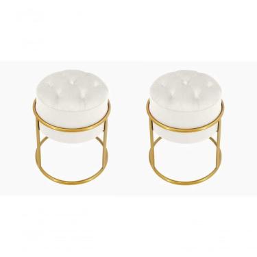 Imagem de Kit 2 Puff Banqueta Estofado Decorativo Base De Ferro Capitonê Suede Off White Eli Móveis E Decoração
