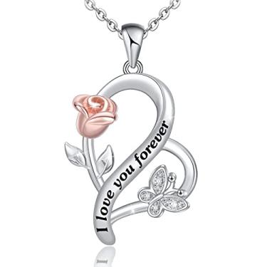 Imagem de Distance Colar de prata esterlina S925, pulseira rosa, pingente de cruz de dois tons para mulheres e meninas, presente de Dia dos Namorados, Natal, Dia das Mães, Prata esterlina S925, Zircônia cúbica