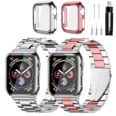 Imagem de REASDEN Compatível com pulseira e capa para Apple Watch Ultra 10, 9, 8, 7, 6, 5, 4, 3, 2, 1 SE, série de 49 mm, 45 mm, 46 mm, 44 mm, 42 mm, 41 mm, 40 mm, 38 mm, homens e mulheres, clássico, aço