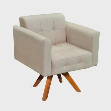 Imagem de Poltrona gran elisa giratória suede bege pé madeira - pronta entrega / sofá - salão - TV - chesterfield