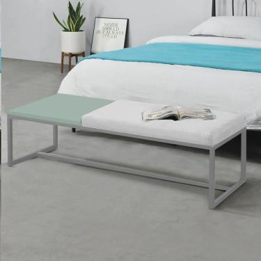 Imagem de Calçadeira Recamier Londres 160cm Industrial Cinza Suede Branco Tampo Quadrado mdf Verde - Ahz Móveis